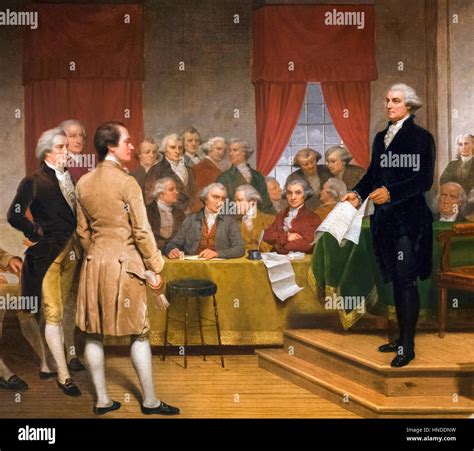 George Washington and the US Constitution. Painting entitled Stock Photo, Royalty Free Image ...