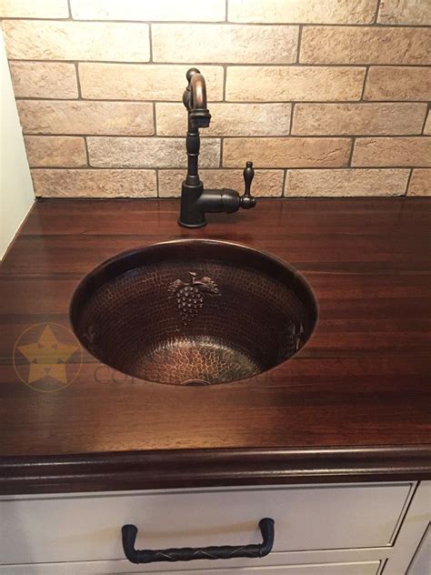 The 16″ Round Copper Bar Sink with Grape design is the perfect sink for any wet bar or prep area ...