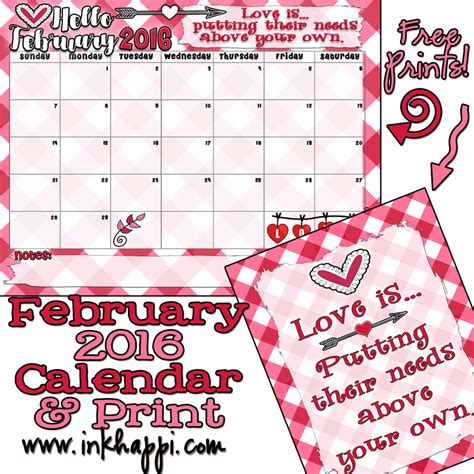 February 2016 Calendar and Love Print! - inkhappi