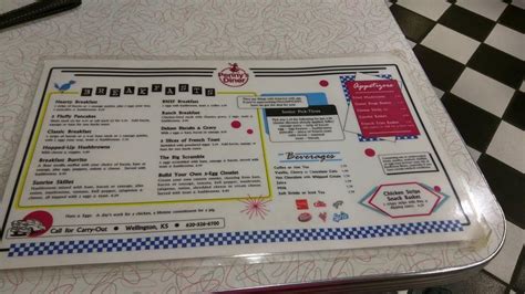 Menu at Penny's Diner restaurant, Wellington