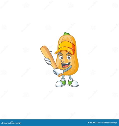 Funny Smiling Butternut Squash Cartoon Mascot with Baseball Stock ...