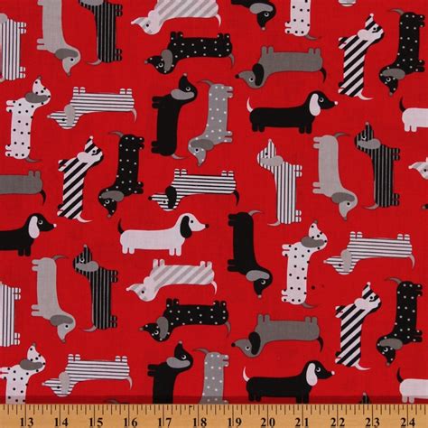 Cotton Urban Zoologie Red Mod Dogs Dachshund Cotton Fabric Print by the ...