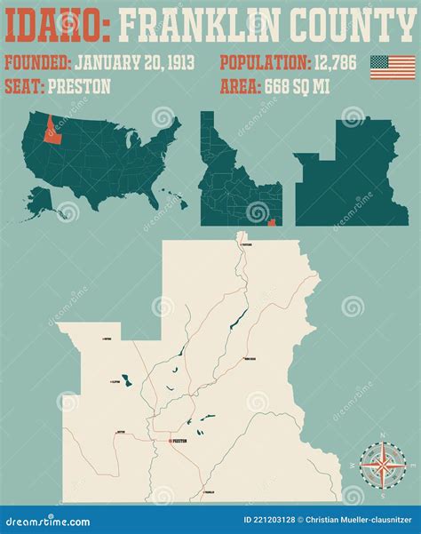 Map of Franklin County in Idaho Stock Vector - Illustration of sign ...