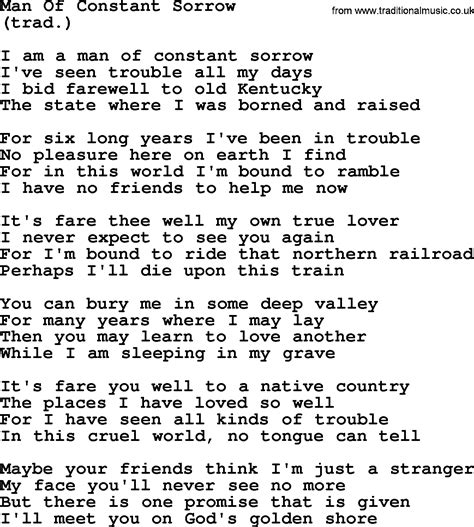 Man Of Constant Sorrow, by The Byrds - lyrics with pdf