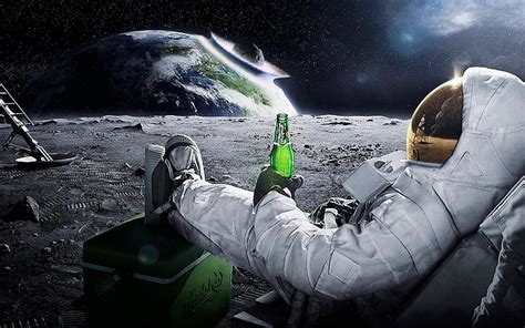 HD wallpaper: astronaut drinking beer on moon while watching earth destroy wallpaper | Wallpaper ...