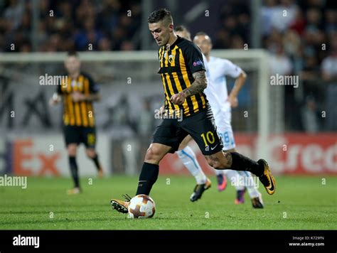 Rijeka, Croatia. 14th Sep, 2017. Marko Livaja of AEK Athens FC breaks through during the UEFA ...