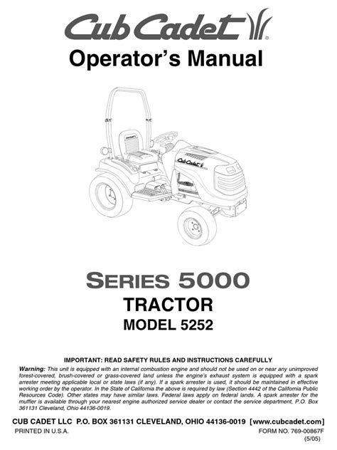 CUB CADET SERIES 5000 5252 OPERATOR'S MANUAL Pdf Download | ManualsLib