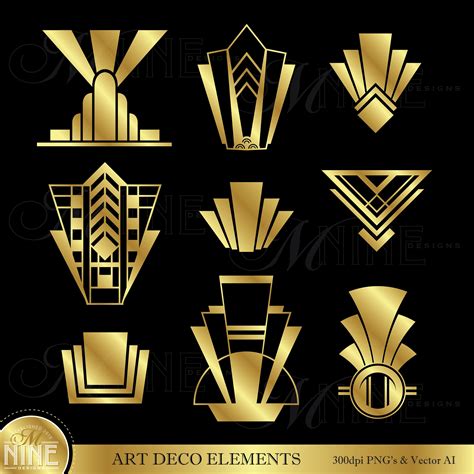 Gold Art Deco Clip Art Gold Art Deco Elements Clipart | Etsy