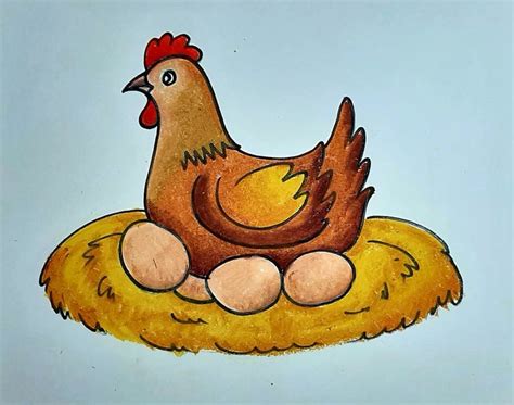 Hen with eggs | Art drawings for kids, Oil pastel drawings easy, Nature ...