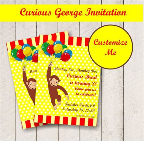 EDITABLE CURIOUS GEORGE party invitation personalized | Etsy ...