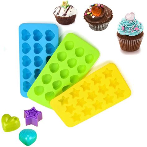 New Arrival Silicone Chocolate Molds Candy Molds Set Flexible Hearts Stars Shells Mini Molds ...