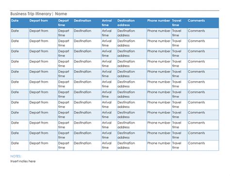 Excel Travel Itinerary Template