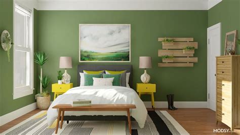 Earthy Green Bedroom | Mid-Century Modern-Style Bedroom Design Ideas | Green bedroom walls ...