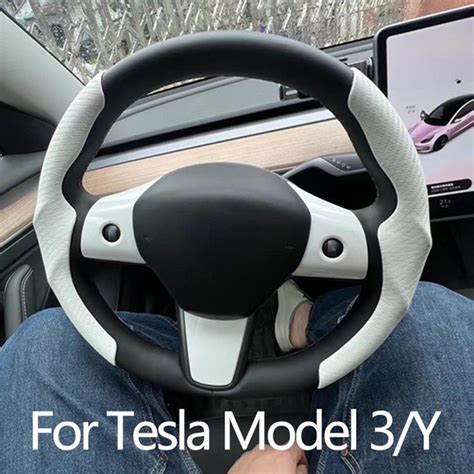 Tesla Steering Wheel Cover for Tesla Model 3 Model Y Model S Black Red Carbon Fiber Leather Anti ...