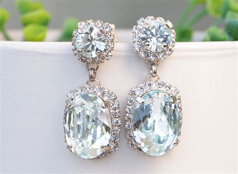 AQUAMARINE EARRINGS Bridal Blue Drop Earrings Bridal Silver | Etsy