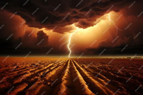 Premium AI Image | Lightning on a stormy sky Branched thunderstorm in dark night clouds