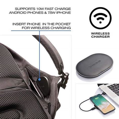 XD Design Bobby Tech Anti-Theft Backpack with Wireless Charging Pad, Solar Panel and USB/USB-C ...