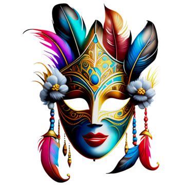 Beautiful Face Mask With Colorful Feathers, Face Mask, Feathers, Golden Face PNG Transparent ...