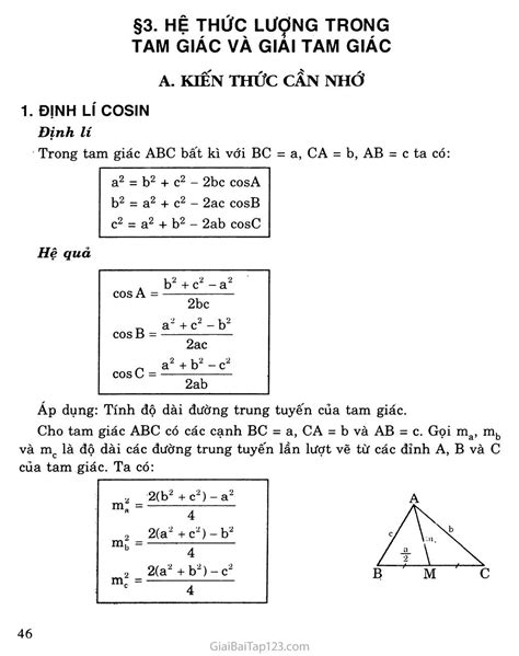 Giải Toán 10: Bài 3. Các hệ thức trong tam giác và giải tam giác