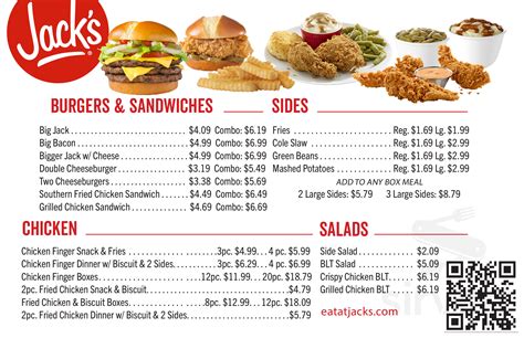 Jack's menu in Fultondale, Alabama, USA