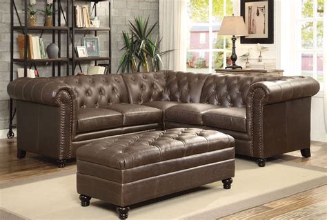 Roy Traditional Brown Bonded Leather Pocket Coil Seating Nailheads ...