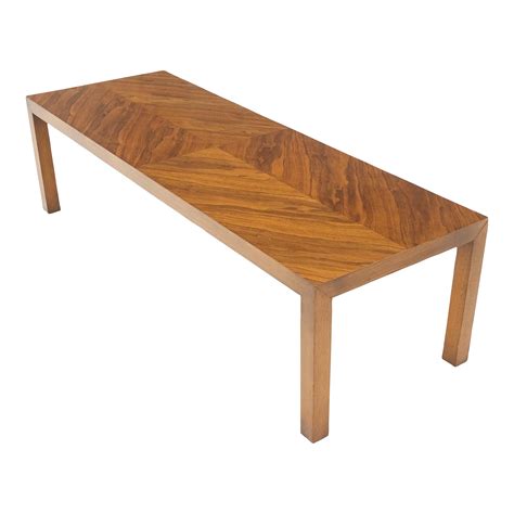 Mid-Century Modern Long Rectangle Walnut Parsons Style Coffee Table | Chairish