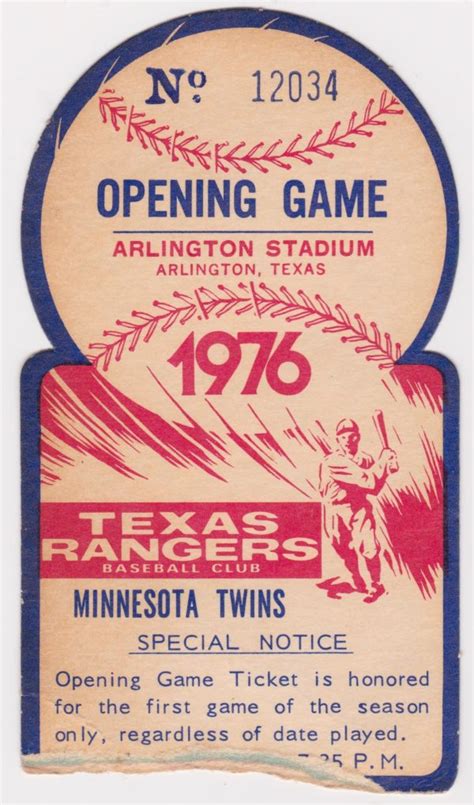 1976 Texas Rangers Opening Day ticket stub | TicketStubCollection.com ...