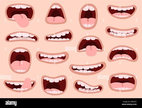 Funny cartoon mouths. Comic hand drawn mouth, smiling artistic facial ...