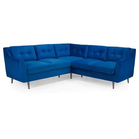 Helena Plush Velvet Corner Sofa In Blue With Wooden Legs ...