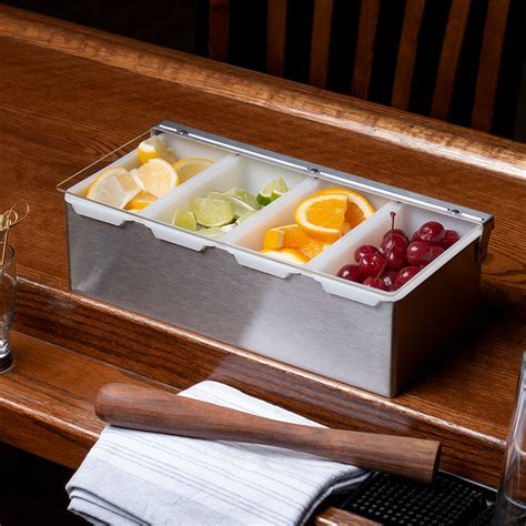 Bar Garnish Tray in Stainless Steel - 4 Compartments