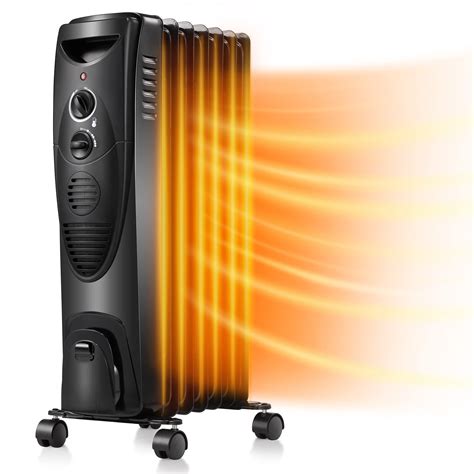 Kismile 1500W Oil Filled Radiator Heater, Portable Electric Heater with 3 Heat Settings ...