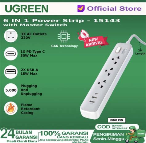 Jual ugreen power strip 6 in 1 stop kontak+adaptor 30 usb a usb c 15143 di Seller sinartimur ...