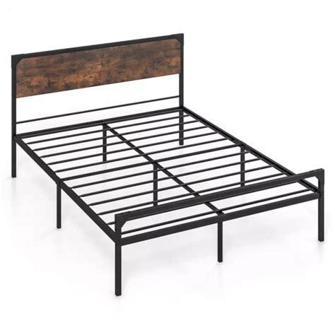 KING BED FRAME Industrial Metal Platform Bed with Headboard and ...