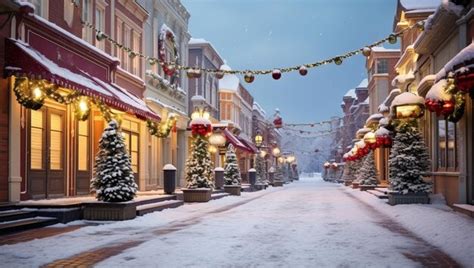 Premium AI Image | Beautiful snowy Christmas street in the old town