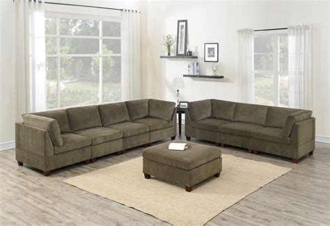 Contemporary Modern Unique Modular 8pc Sofa Set Tan Color Chenille Fabric Wood Legs 4 x Corner ...