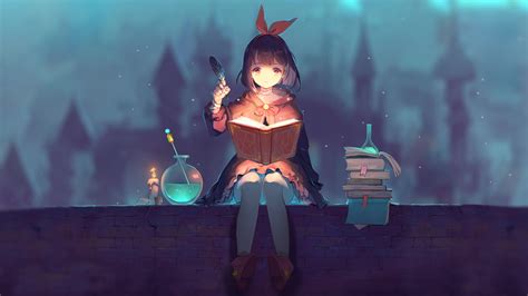 Anime Girl Reading A Magic Book Live Wallpaper - MoeWalls