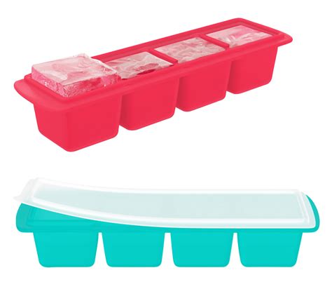 Slim, Silicone Ice Cube Tray with Lid, Extra Large Ice Cubes (2 Tray Pack) - Just Smart Kitchenware