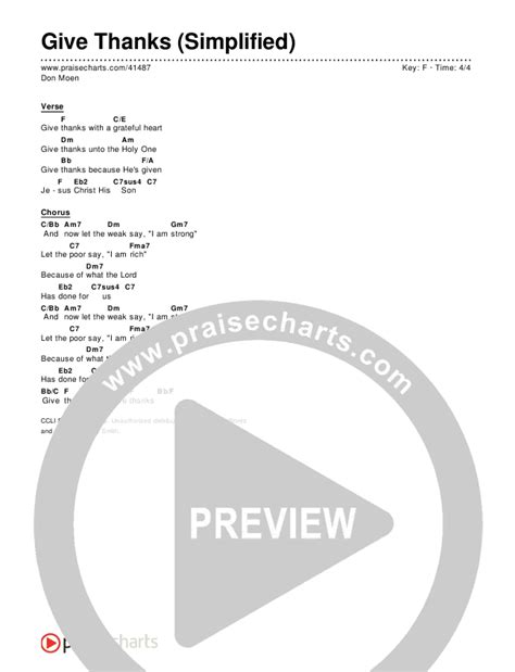 Give Thanks (Simplified) Chords PDF (Don Moen) - PraiseCharts