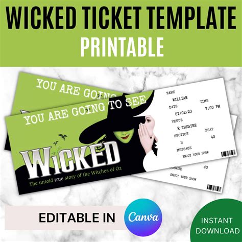 Wicked Musical Surprise Reveal Tickets, Editable Tickets Printable ...