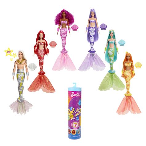 Buy BarbieColor Reveal Mermaid Doll With 7 Unboxing Surprises: Metallic Blue With Rainbows ...