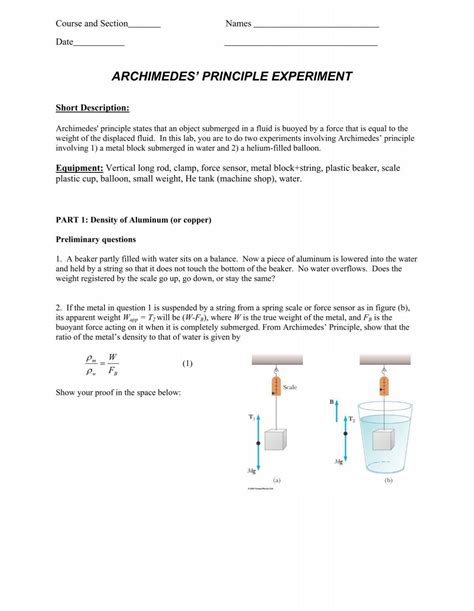 ARCHIMEDES' PRINCIPLE EXPERIMENT