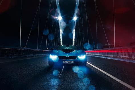 Wallpaper : night, car, reflection, vehicle, rain, BMW i8, blue, bridge ...