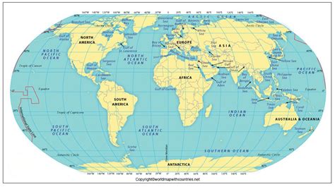 World Map Showing Oceans