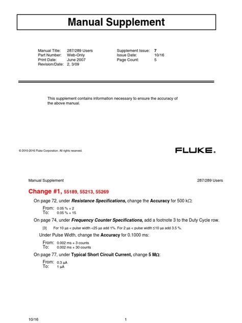 Fluke 289 User Manual Suppliment | PDF | Fuse (Electrical) | Electric Power