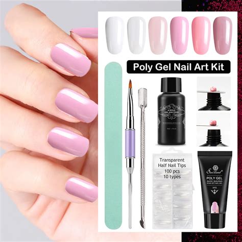 6Pcs/Set Poly Gel Nail Art Kit Quick Building Gel UV LED Builder Soak Off Gel Nail Extension ...