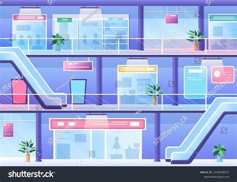 Shopping Mall Modern Background Illustration Interior Stock Vector ...