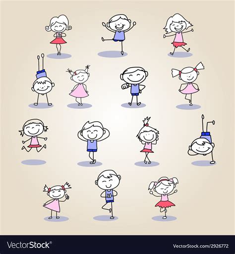 Hand drawing cartoon character happy kids Vector Image