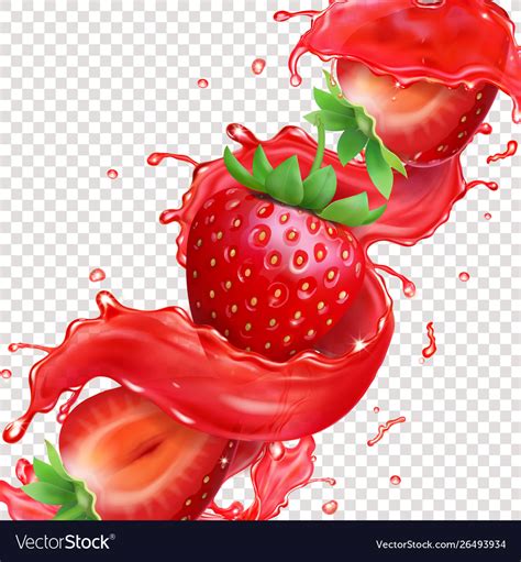 Strawberry fruit in splashing juice Royalty Free Vector