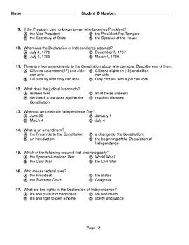 Printable Citizenship Test Questions And Answers | Printable Questions And Answers