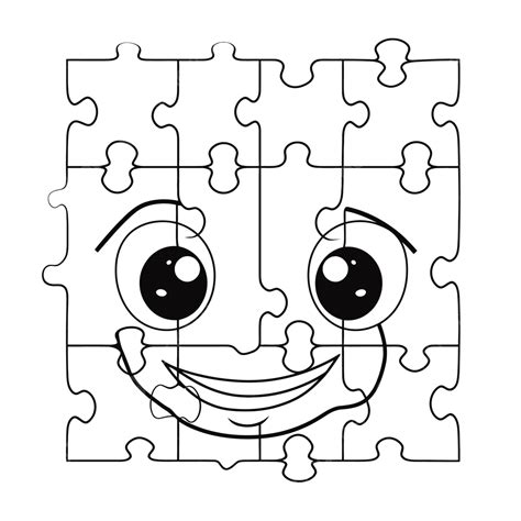 Coloring Page For Kids With A Face On Each Piece Of Puzzle Outline ...